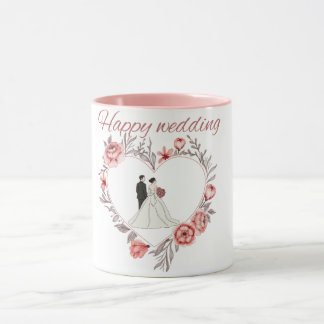 Elegant Floral Heart Wedding Couple Mug