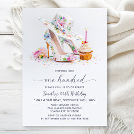 Elegant Floral High Heel Shoes 100th Birthday Einladung