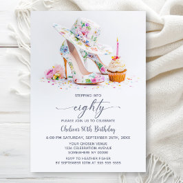Elegant Floral High Heel Shoes 80th Birthday Party Einladung