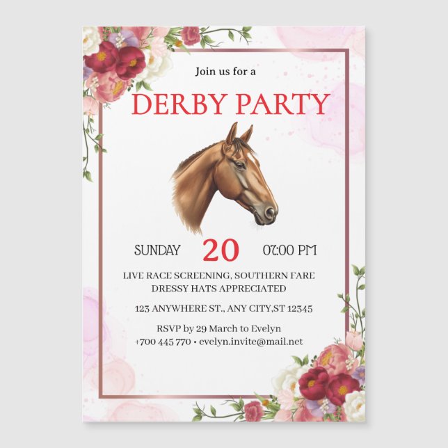 Elegant Floral Horse Derby Party Invitation  (Devant)