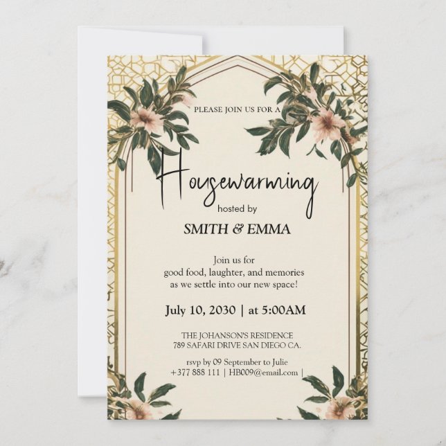 Elegant Floral Housewarming Invitation New Home  (Devant)