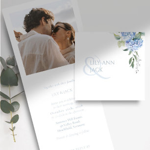 Elegant Floral Hydrangea Foto Webseite Hochzeit Dreifach Gefaltete Einladung