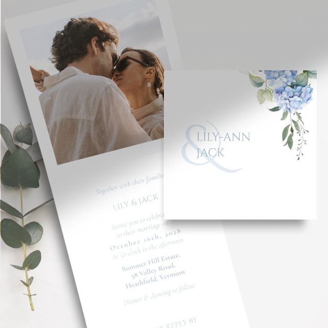 Elegant Floral Hydrangea Foto Webseite Hochzeit Dreifach Gefaltete Einladung (Von Creator hochgeladen)