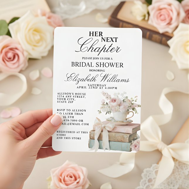 Elegant Floral Ihr nächstes Kapitel Brautparty Einladung (Von Creator hochgeladen)