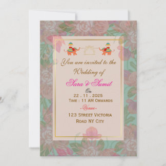 Elegant Floral Indian Wedding Invitation Card 