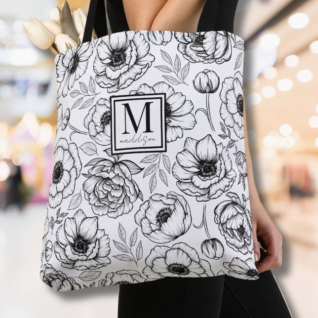 Elegant Floral Initial Monogram Tasche (Elegant Floral Initial Monogram Tote Bag)
