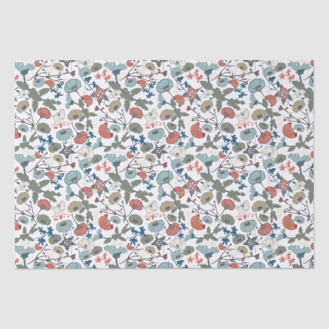 Elegant floral Joyful Blue Orange Green Seidenpapier (Vorderseite)