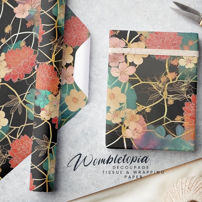 Elegant Floral | Korallen- und Minzspitzen auf Sch Geschenkpapier (Von Creator hochgeladen)