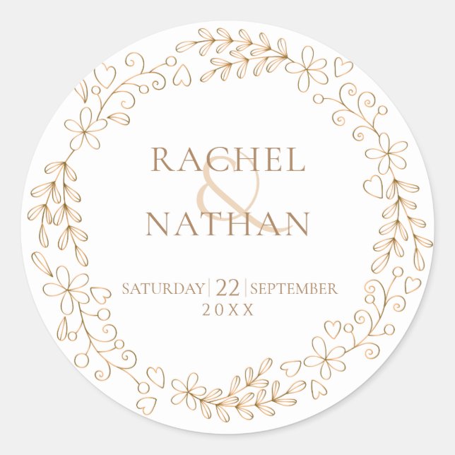 Elegant Floral Laurel Garland Wedding Runder Aufkleber (Vorderseite)