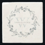 Elegant Floral Laurel Wreath Monogram Wedding Steinuntersetzer<br><div class="desc">Wenn Sie weitere Anpassungen benötigen,  schreiben Sie mir bitte an yellowfebstudio@gmail.com.</div>