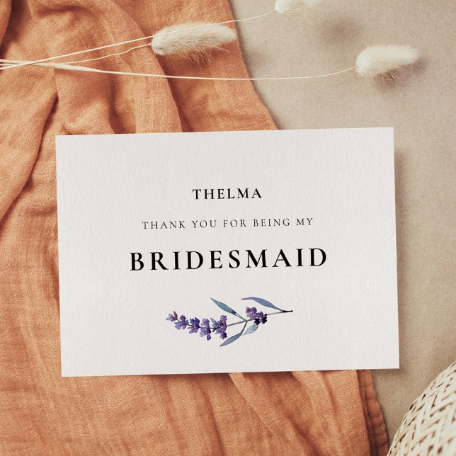 Elegant Floral Lavender Bridesmaid Dankeskarte (Von Creator hochgeladen)
