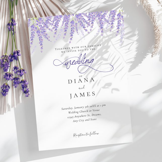 Elegant Floral Lavender Calligraphy Wedding Einladung (Elegant Floral Lavender Calligraphy Wedding Invitation)
