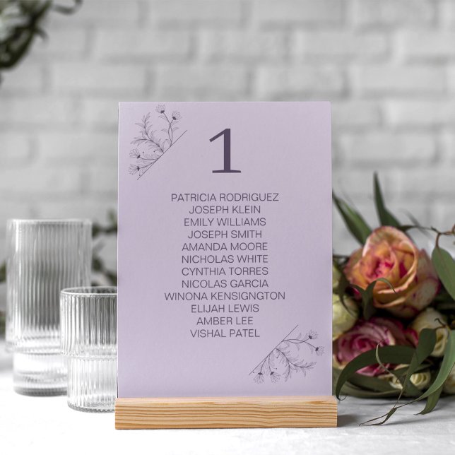 Elegant Floral Lavender Gray Wedding Tischnummer (Von Creator hochgeladen)