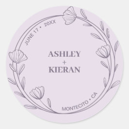 Elegant Floral Lavender Wedding Runder Aufkleber