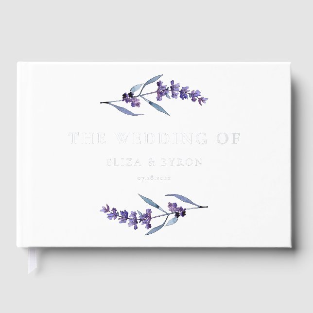 Elegant Floral Lavender Wedding Silver Gästebuch (Vorderseite)