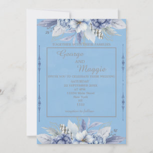 Elégant Floral Light Blue Invitation