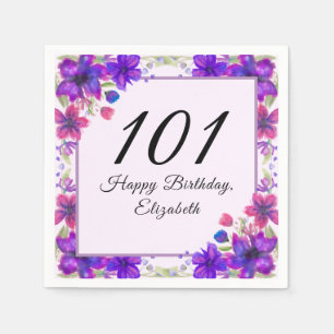 Elegant floral lila 101. Geburtstag Serviette
