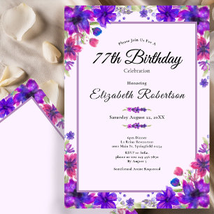 Elegant Floral Lila 77. Geburtstag Einladung