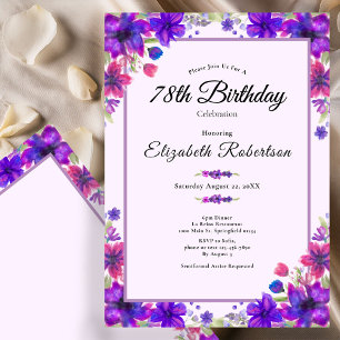 Elegant floral lila 78. Geburtstag Einladung