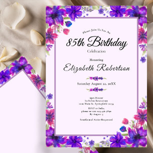 Elegant floral lila 85. Geburtstag Einladung