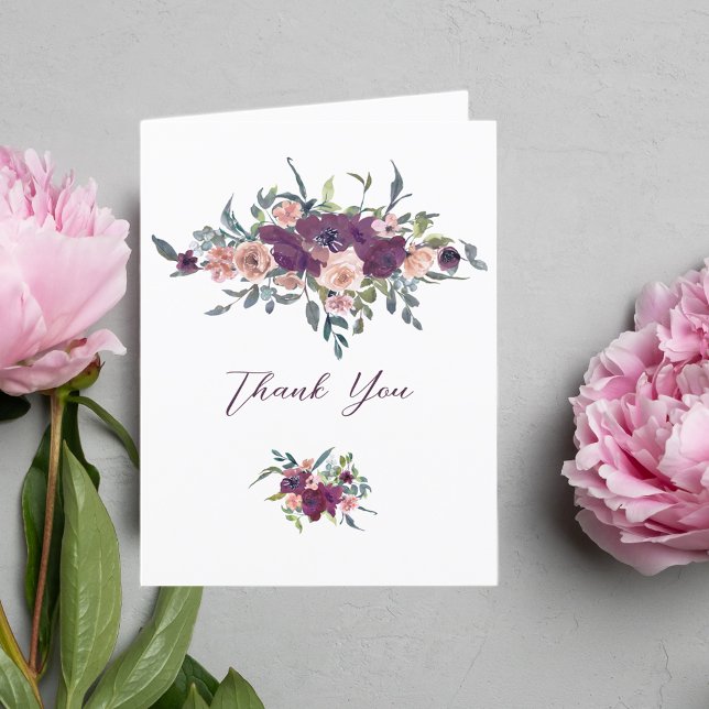 Elegant Floral | Lila Hochzeit in Garland Dankeskarte (Von Creator hochgeladen)