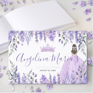 Elegant Floral Lila Quinceanera Gästebuch