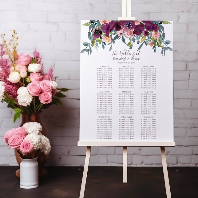 Elegant Floral | Lila Rosa Garland Sitzkarte Poster (Von Creator hochgeladen)