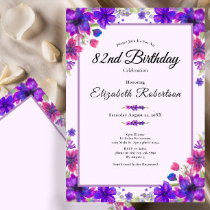 Elegant floral lila zum 82. Geburtstag Einladung