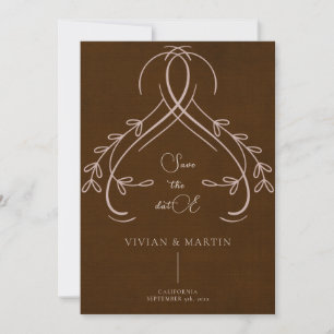 Elegant Floral Linen Espresso Brown Save the Date Einladung