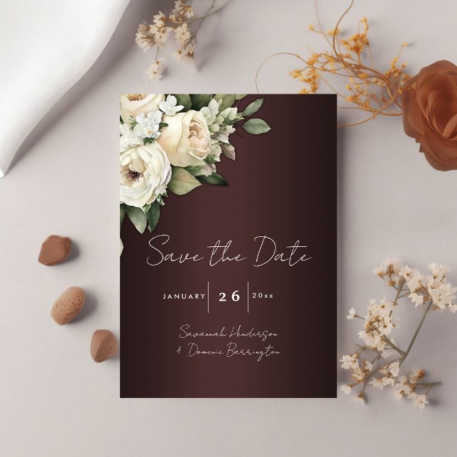 Elegant floral Marsala Wedding Save the Date Einladung (Von Creator hochgeladen)