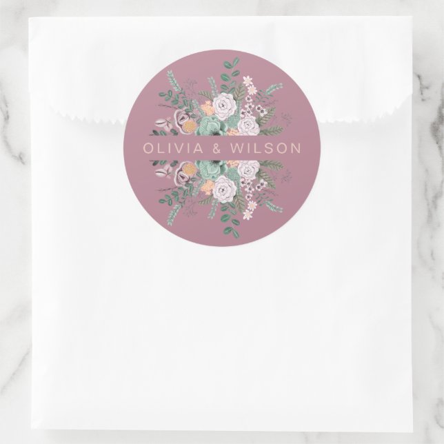 Elegant Floral mauve Runder Aufkleber (Tasche)