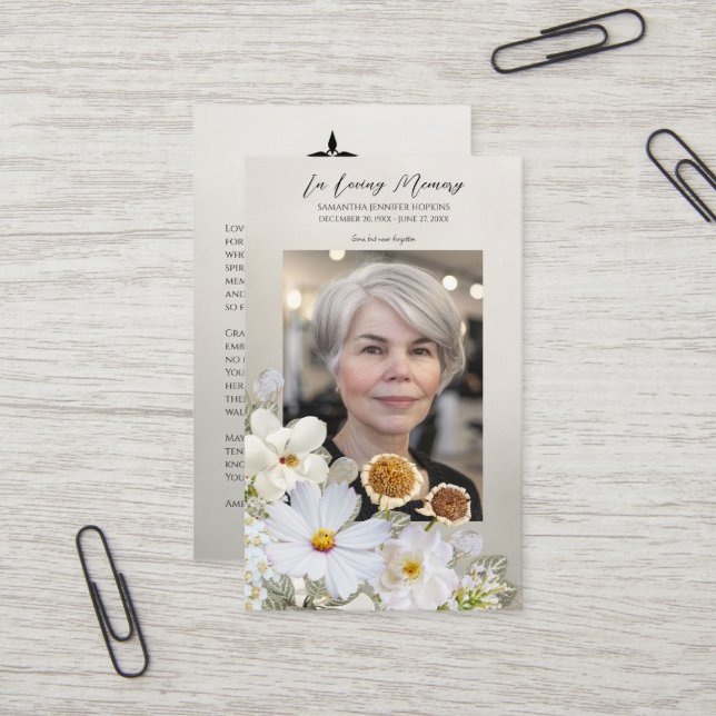 Elegant Floral Memorial Prayer Card Visitenkarte (Vorderseite/Rückseite Beispiel)