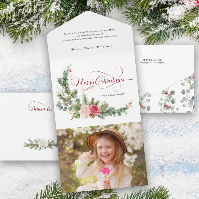 Elegant Floral Merry Christmas Calligraphy All In One Einladung (Von Creator hochgeladen)