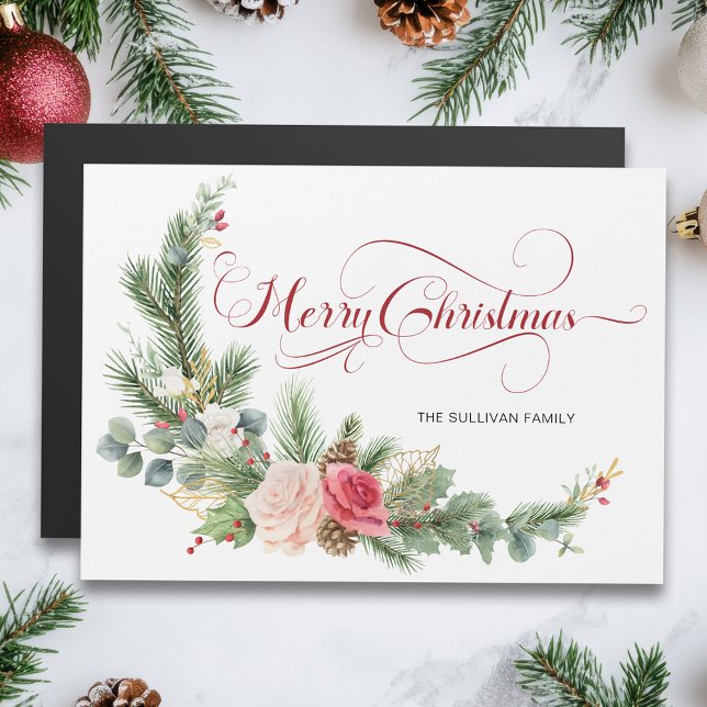 Elegant Floral Merry Christmas Calligraphy Magnetkarte (Von Creator hochgeladen)