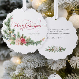 Elegant Floral Merry Christmas Calligraphy Ornament Karte
