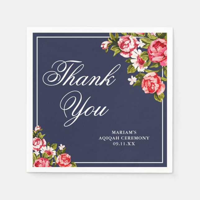 Elegant Floral Mitternacht Blue Danke Paper Serviette (Vorderseite)