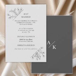 Elegant floral Modern Gray Just Married Einladung