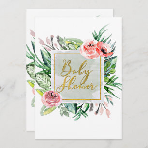 Elégant Floral moderne bébé douche Invitations