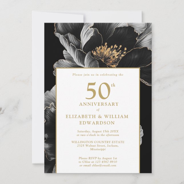 Elegant Floral Moderner Chic 50 Jahre alt Einladung (Vorderseite)