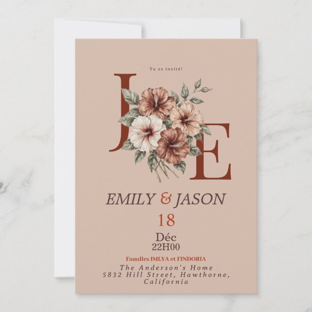 Elegant Floral Monogram Invitation Einladung (Vorderseite)