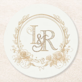 Elegant Floral Monogram “L & R” Paper Coasters Runder Pappuntersetzer