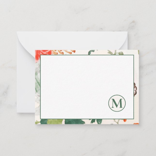 Elegant Floral Monogram Mitteilungskarte (Vorderseite)