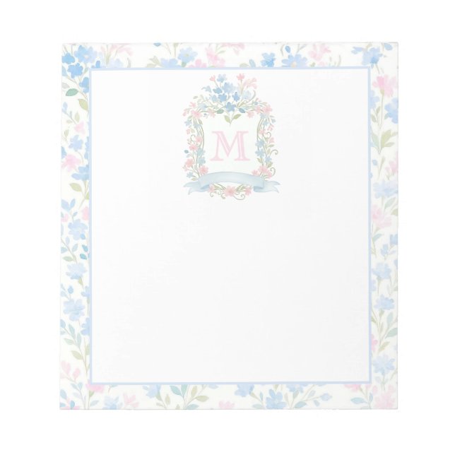 Elegant Floral Monogram Notizblock (Vorderseite)