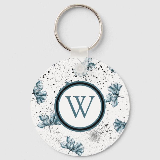 Elegant Floral Monogram Schlüsselanhänger (Vorderseite)