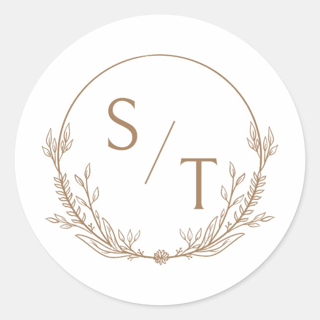 Elegant Floral Monogram Simple Runder Aufkleber (Vorderseite)