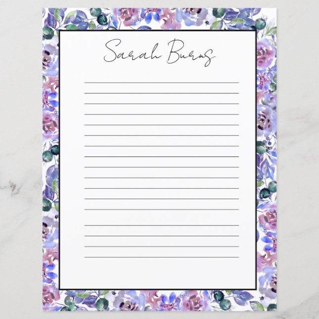 Elegant Floral Monogram Stationery Paper (Vorderseite)