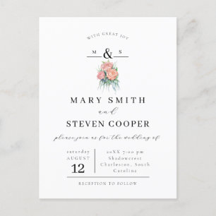 Elegant Floral Monogram Wedding Einladung Postkarte