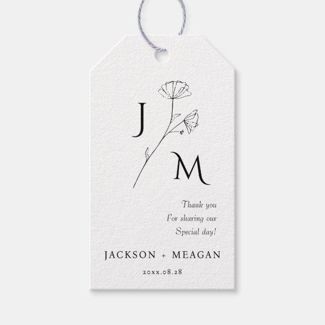Elegant Floral Monogram Wedding Geschenkanhänger (Vorderseite)