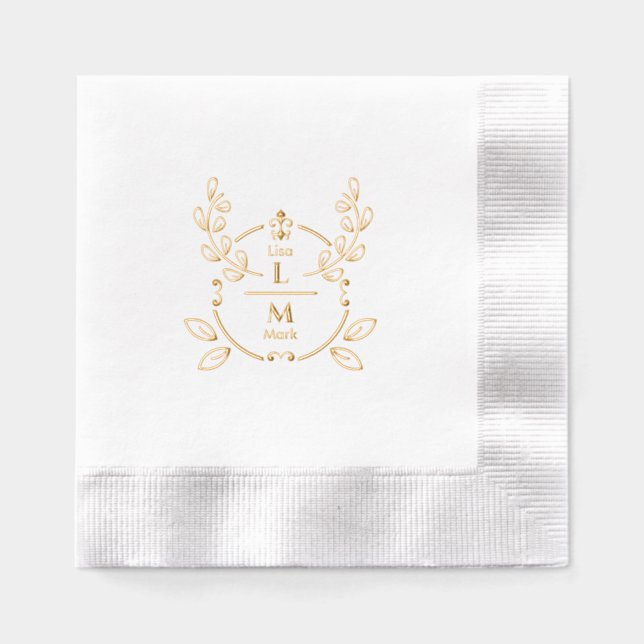 Elegant Floral Monogram Wedding Servietten Mit Folie (Vorderseite)