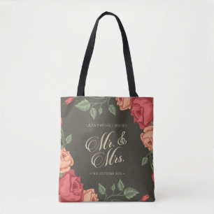 Élégant Floral Mr & Mrs Mariage   Sac fourre-tout
